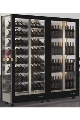 Combiné de 2 vitrines à vin professionnelles multi-températures - 4 cotés vitrés - Habillage magnétique interchangeable