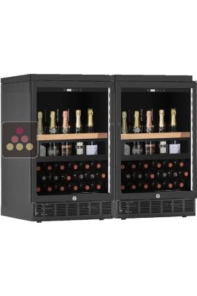 Combiné de 2 caves à vin enchassables mono-température service ou conservation avec tiroirs coulissants pour bouteilles debout