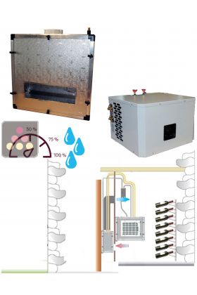 Climatiseur de cave 2200W à évaporateur gainable, fonction chauffage et humidificateur - Groupe de condensation à eau dans caisson isolé - Fabrication spéciale