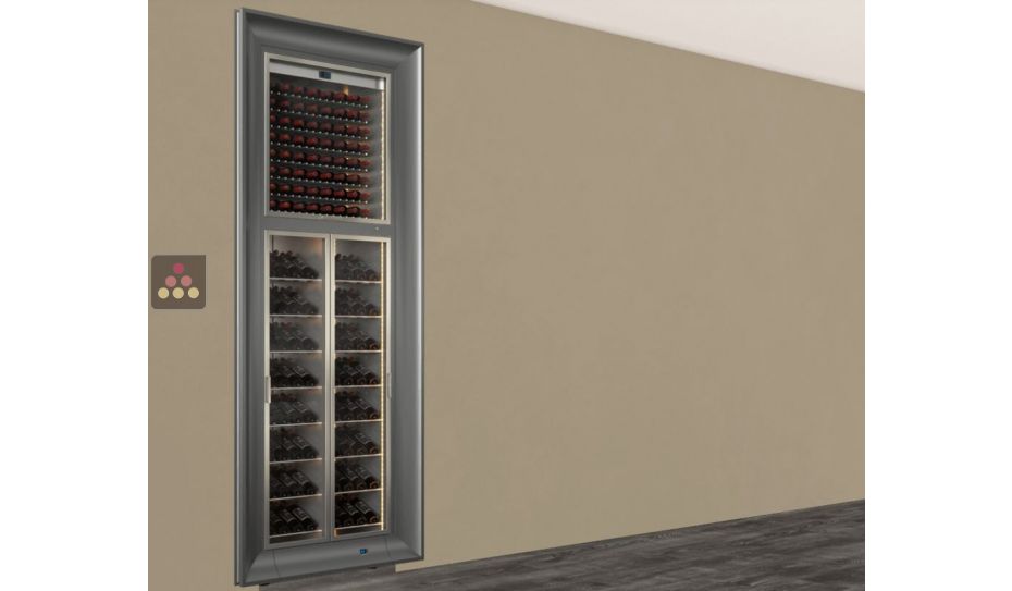 Double-vitrine à vin encastrable multi-températures - Usage pro - Bouteilles inclinées - Cadre incurvé