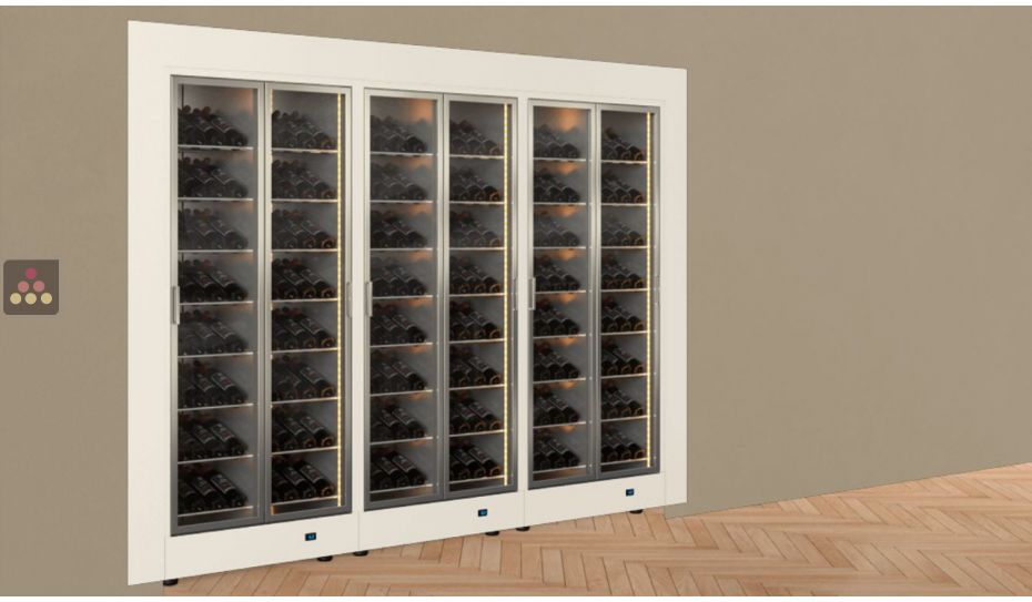 Combiné encastrable de 3 vitrines à vin multi-températures - Usage pro - Bouteilles inclinées - Cadre droit