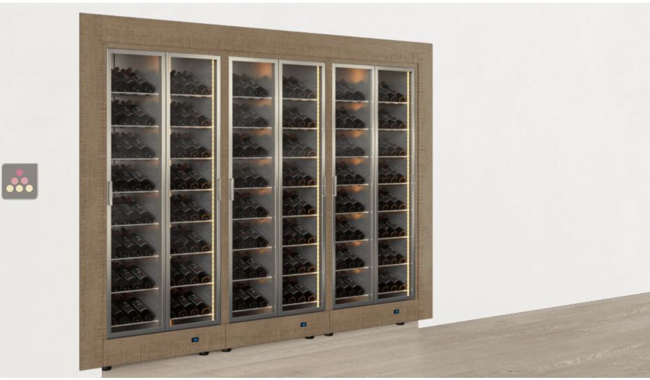 Combiné encastrable de 3 vitrines à vin multi-températures - Usage pro - Bouteilles inclinées - Cadre droit