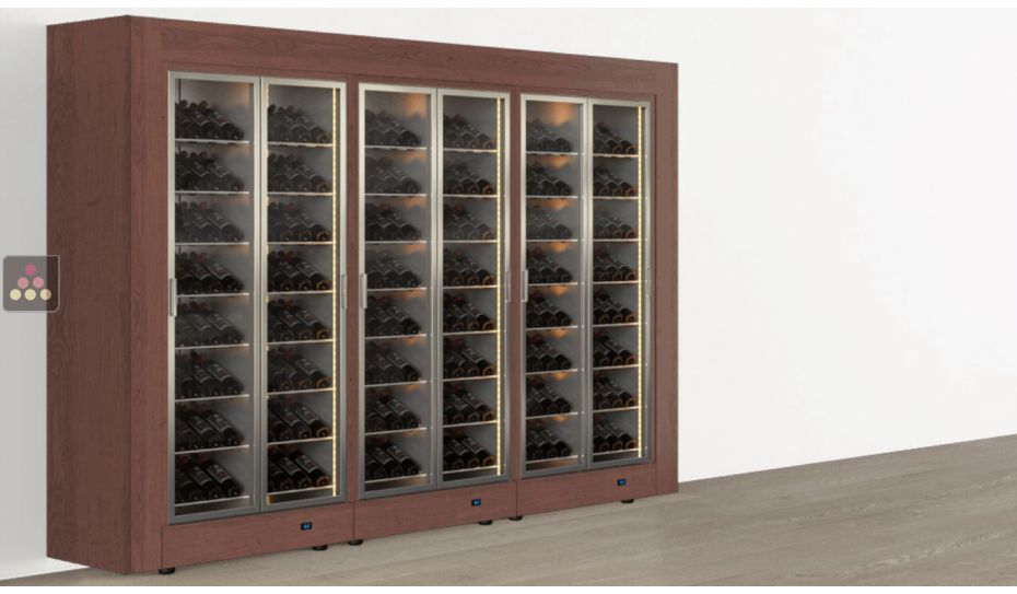 Combiné de 3 vitrines à vin multi-températures - Pose libre - Usage pro - Bouteilles inclinées - Cadre droit