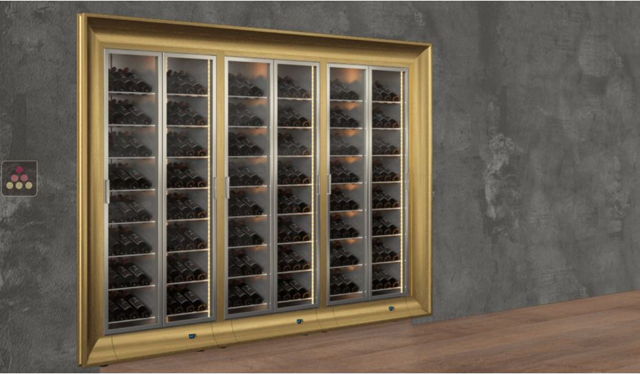 Combiné encastrable de 3 vitrines à vin multi-températures - Usage pro - Bouteilles inclinées - Cadre incurvé