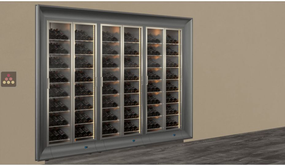 Combiné encastrable de 3 vitrines à vin multi-températures - Usage pro - Bouteilles inclinées - Cadre incurvé