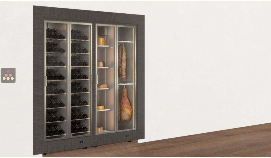Combiné encastrable de 2 vitrines réfrigérées professionnelles pour vins, charcuteries et fromages - Cadre droit