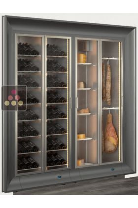 Combiné encastrable de 2 vitrines réfrigérées professionnelles pour vins, charcuteries et fromages - Cadre incurvé