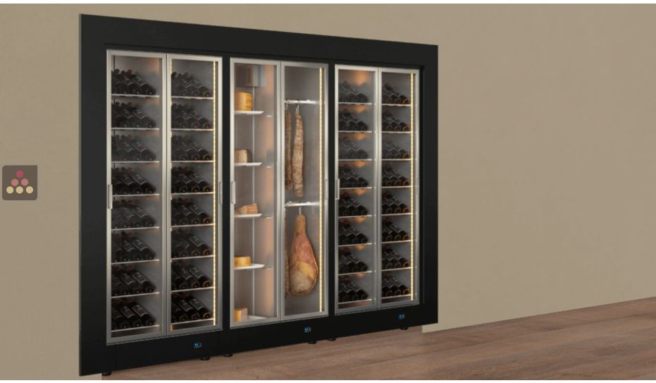 Combiné encastrable de 3 vitrines réfrigérées pour vins, charcuteries et fromages - Usage pro - Cadre droit
